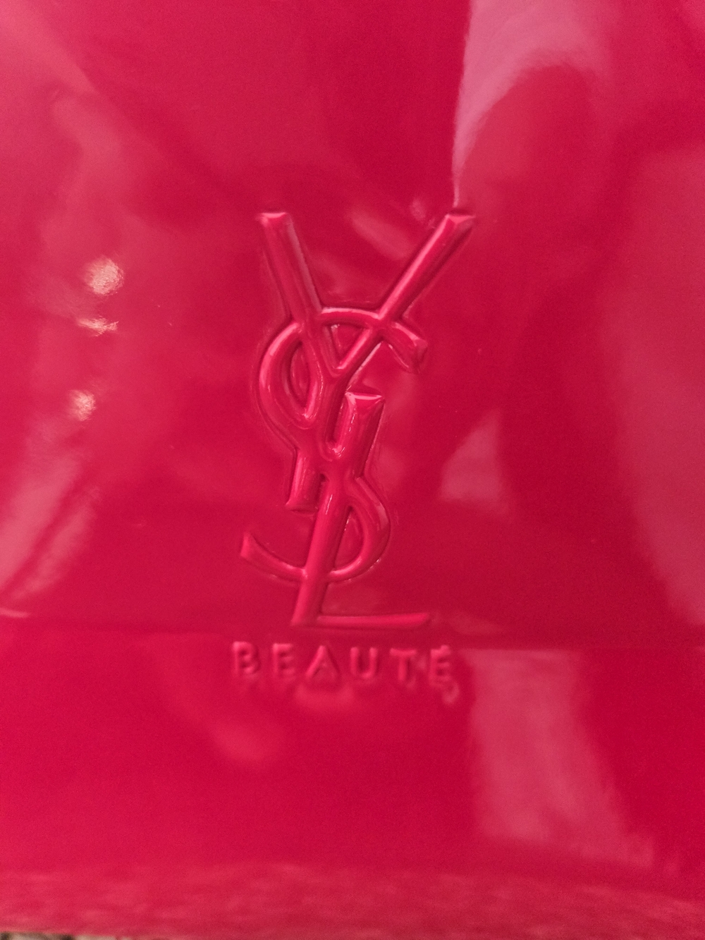 Yves Saint Laurent Hot Red  Patent Cosmetic Pouch with Embossed YSL
